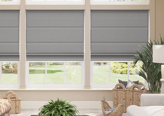 Akoya Faux Silk, Lustre Steel Grey - Motorised Roman Blind - Image 3